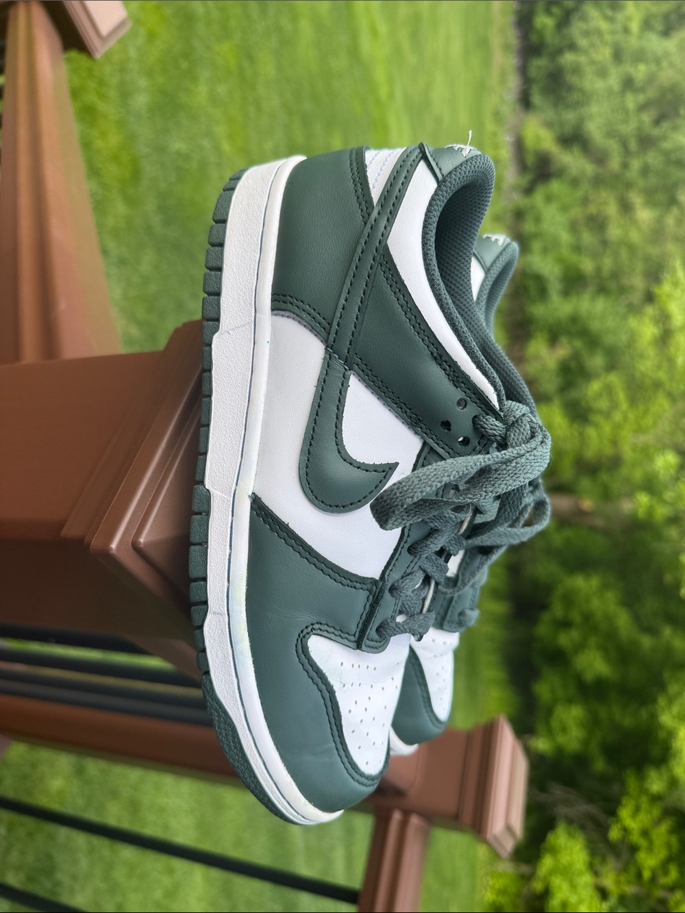 Hunter green and white Nike dunks